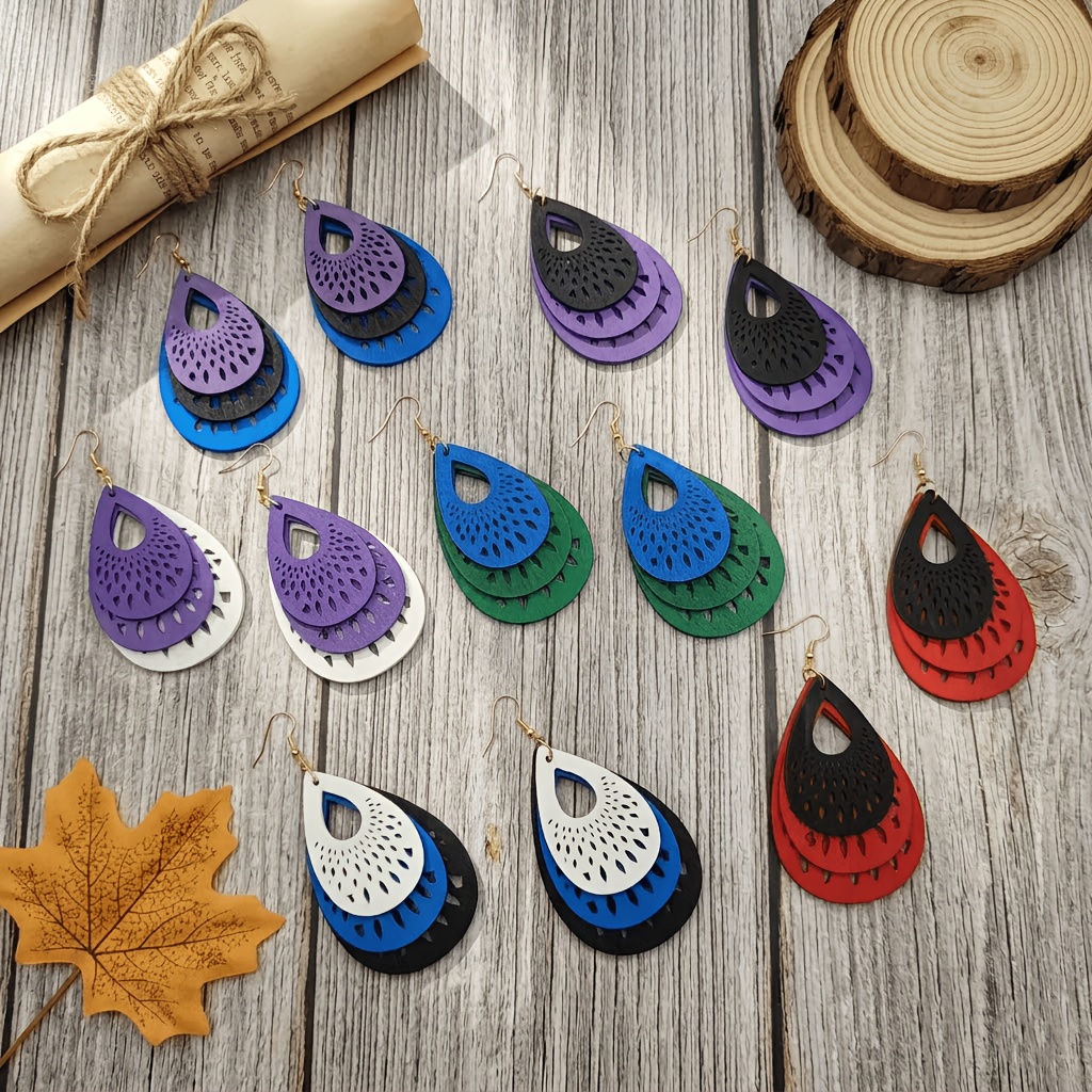 Women's Bohemian Multi-Layer Hollow Water Drop Earrings